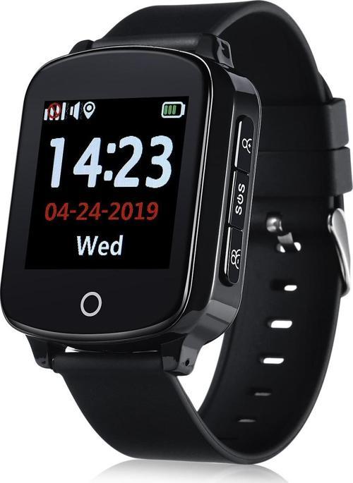 Twatch Suya Dayanıklı Akıllı Yetişkin Alzheimer GPS Takip Saati Siyah