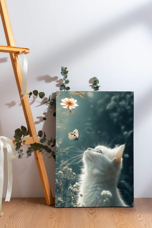 Kelebek ve Kedi Kanvas Tablo