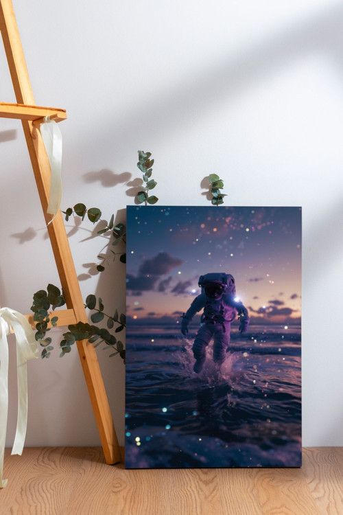 Suda Koşan Astronot Kanvas Tablo
