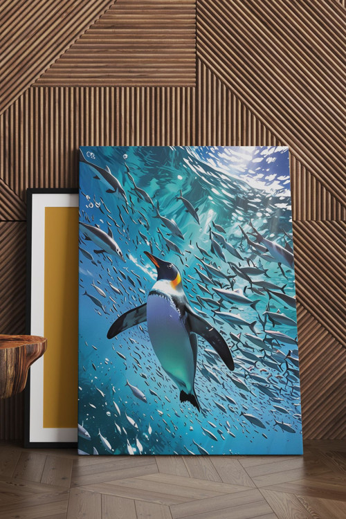 Penguen ve Balıklar Kanvas Tablo