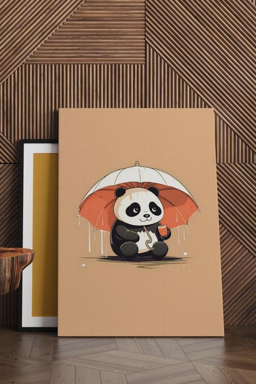 Şemsiyeli Panda Kanvas Tablo