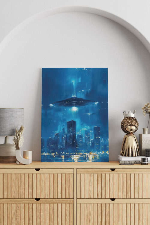 Şehire Ufo İntikali Kanvas Tablo