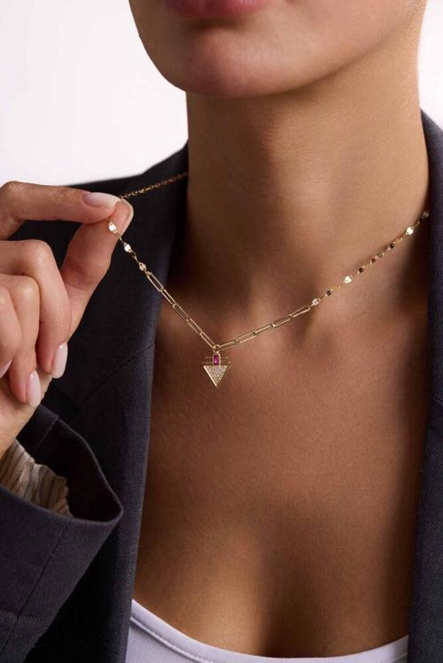 14 Ayar Altın Aura Ruby Kolye İtaly Aynalı ve Ataç Zİncirli
