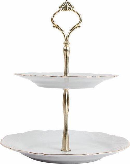 Queen Altın Yaldız 2 Katlı Kurabiye Tabağı 21 cm