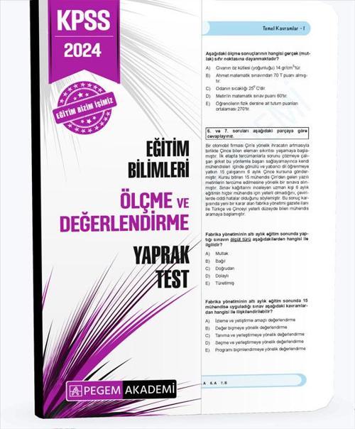 Pegem Akademi 2024 KPSS Eğitim Bilimleri Ölçme ve Değerlendirme Yaprak Test