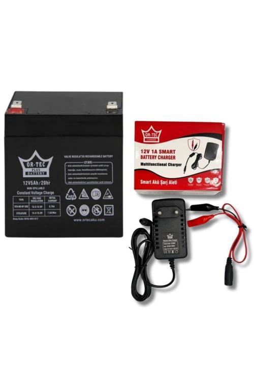 12V 5Ah Bakımsız Kuru Akü - Ortec 12V 1A Şarj Aletli Set