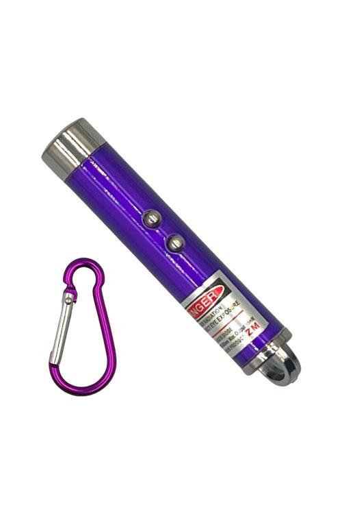 Üçü Bir Arada Fener Lazer Gece Işığı Anahtar Zinciri Pilli Mor