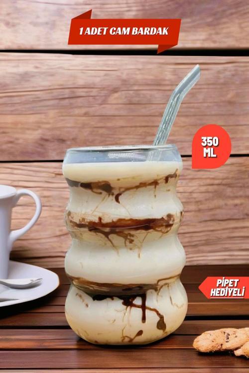 1 Adet Borosilikat Boğumlu Model Kokteyl ve Soğuk-Sıcak Kahve Bardağı Pipet 350ML