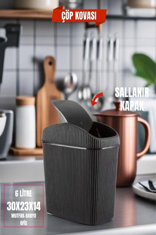 6 Lt Çöp Kovası, Mutfak, Banyo, Tuvalet, Ofis Çöp Kutusu Siyah