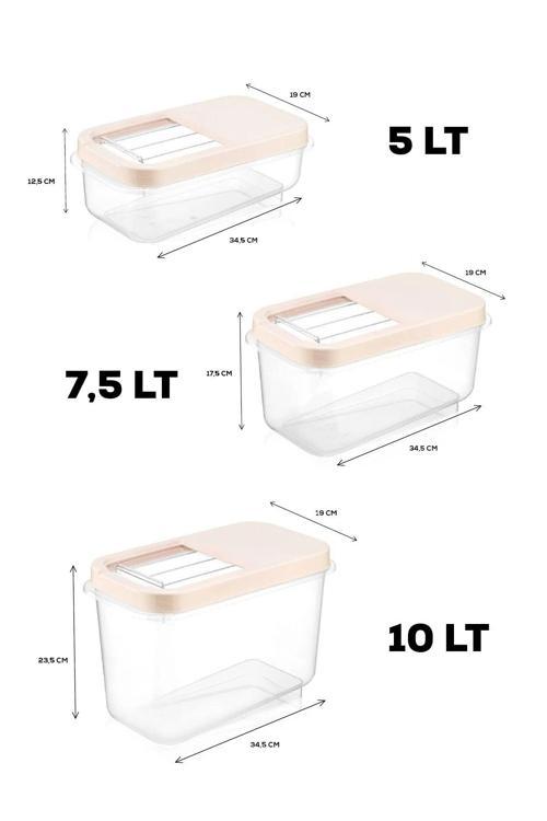 6'lI Çeyiz Seti - Bakliyat Saklama Kabı - Kayar Kapaklı Erzak Kabı Antrasit 2x(5 LT-7,5 LT-10 LT)