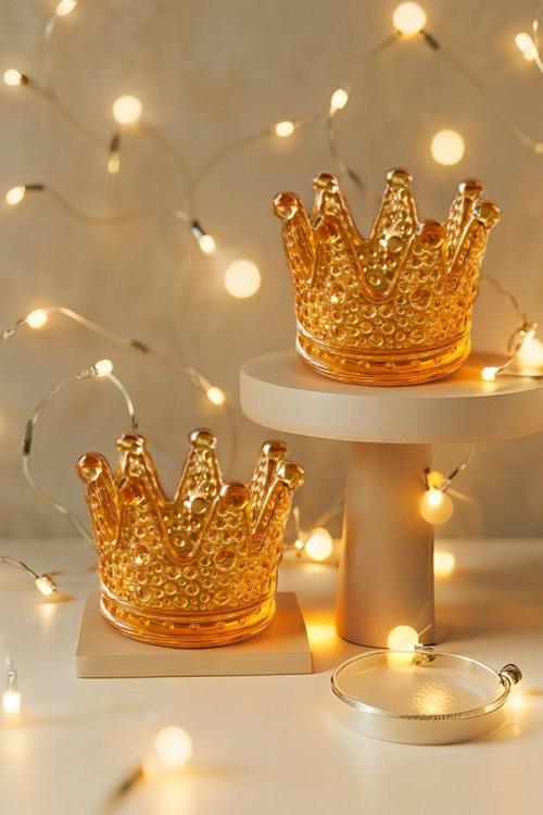 2'li Set Kristal Taç Mumluk Gold