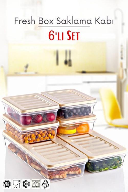 6'li Set Freshbox Mikrodalga Ve Difrize Uygun Saklama Kabı Set 1 Krem