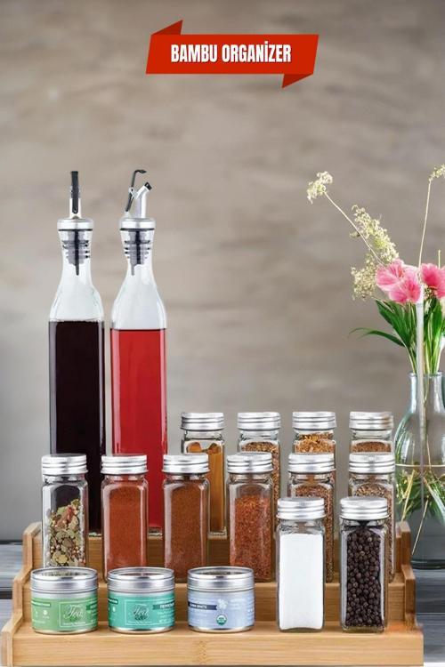 Bambu 3 Katlı Stand Organizer, Baharatlık Düzenleyici