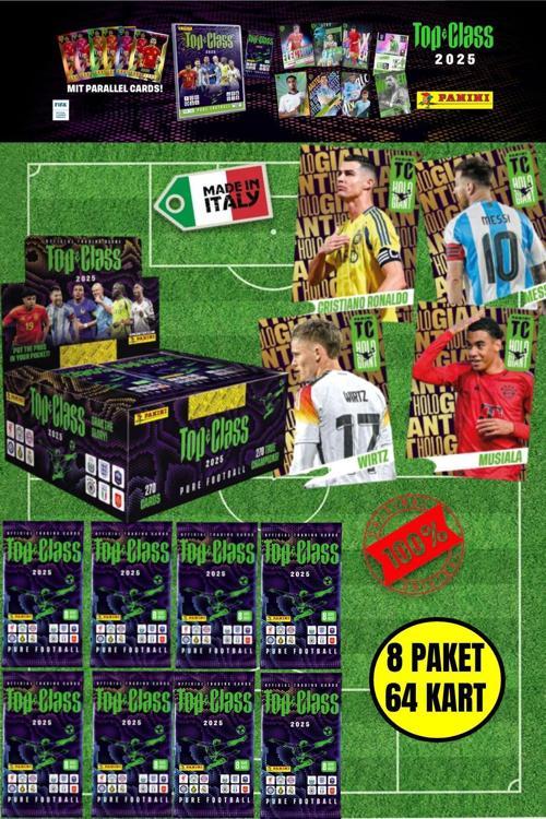 Panini Adrenalyn Top Class - 2025 Official Trading Card Futbolcu Kartları - 8 PAKET (64 KART)