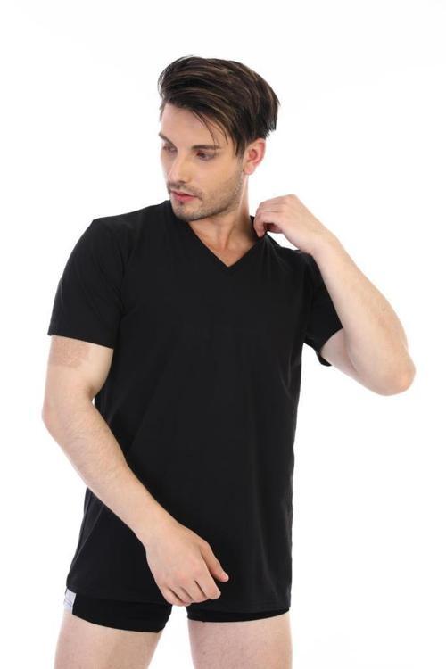 6 Adet Çift Kaplan Erkek Süprem V Yaka Fanila Atlet Siyah 945