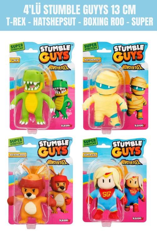 4'lü Stumble Guys Stretch Figür - T-REX - HATSHEPSUT - BOXING ROO - SUPER GAL