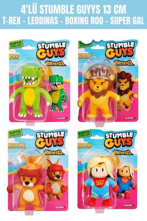 4'lü Stumble Guys Stretch Figür - T-REX - LEODINAS - BOXING ROO - SUPER GAL