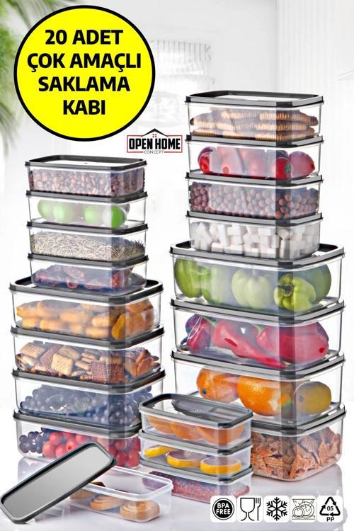 20'li Set Embox Dikdörtgen Erzak, Gıda Saklama Kabı Antrasit
