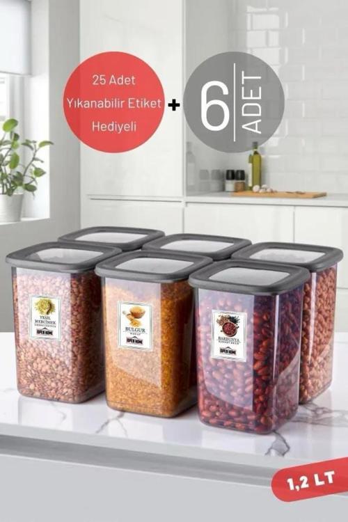 6 Adet 1200 Ml Ekonomik Kırılmaz Antrasit Saklama Kabı