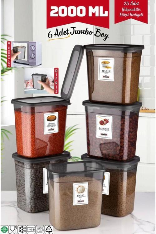 6 Adet Jumbo Boy Dikdörtgen Saklama Kabı 2000 Ml Antrasit