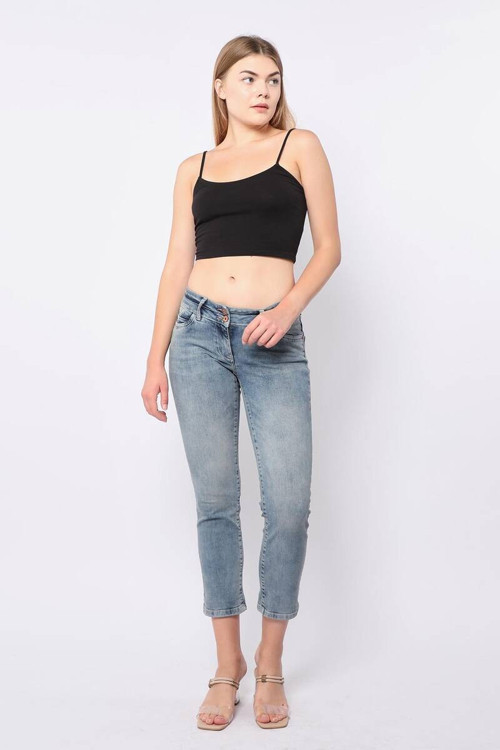 Kadın Düşük Bel Mavi Jean Pantolon