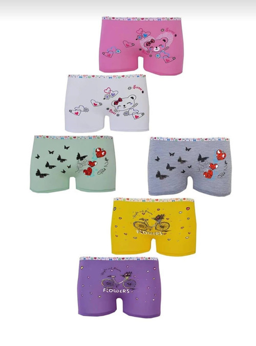 0181 KIZ ÇOCUK DESENLİ BOXER 6 ADET