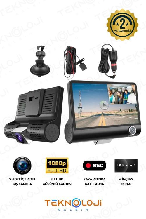 Araç İçi Kamera 4'' Lcd Ekran 3 Kameralı 170° Geniş Açı 1080P G-Sensör Gece Görüşlü Uyumlu Yol Kayıt