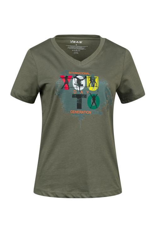 Alone Baskılı V Yaka Kadın T-Shirt 403