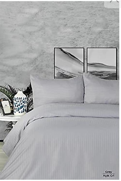 Çizgili Saten Nevresim Takımı Çift Kişilik Otel Ve Ev Tipi 2 Yastık Kılıfı Ve Çarşafı Lastiksiz