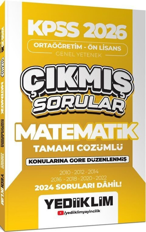 2026 KPSS Ortaöğretim Önlisans Matematik Konularına Göre Çıkmış Sorular Yediiklim Yayınları