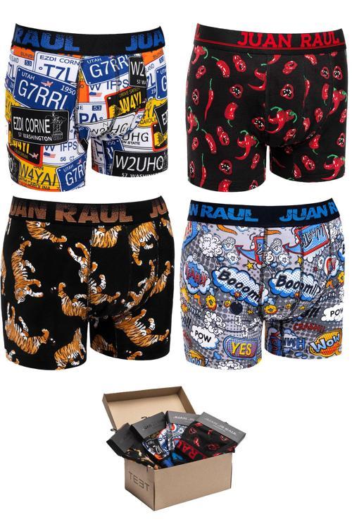 Juan Raul Erkek Boxer Pamuklu Desenli 4'lü Premium Set