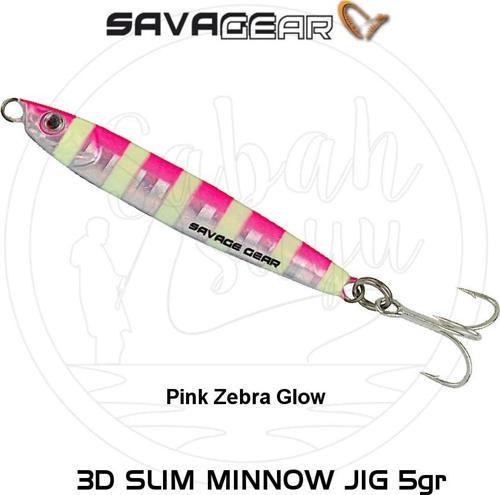 3D Slim Minnow Baby Jig 5g 4.6cm Pink Zebra Glow
