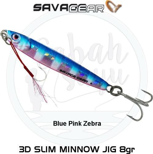 3D Slim Minnow Baby Jig 8g 5.4cm Blue Pink Zebra