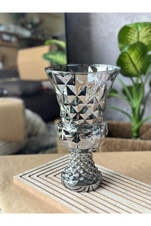 Diamond Desenli Kristal Cam Vazo - 28x15 cm Hediyelik lüx vazo| Modern & Lüks Dekoratif Büyük Boy Vazo