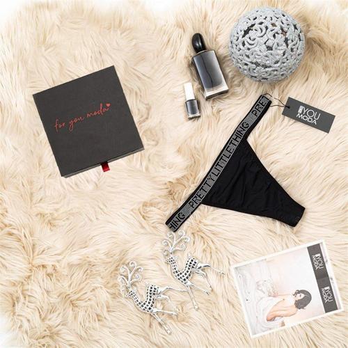 Taş Detaylı Siyah String Kutulu