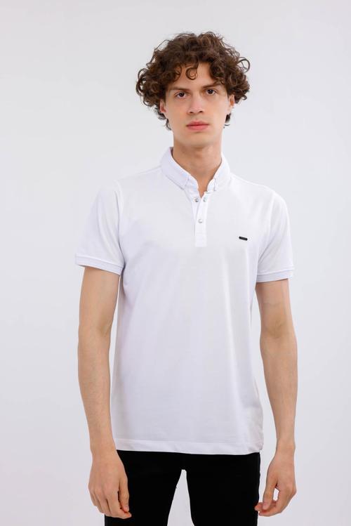 HORIZON Polo Yaka Pamuklu Tişört - Beyaz