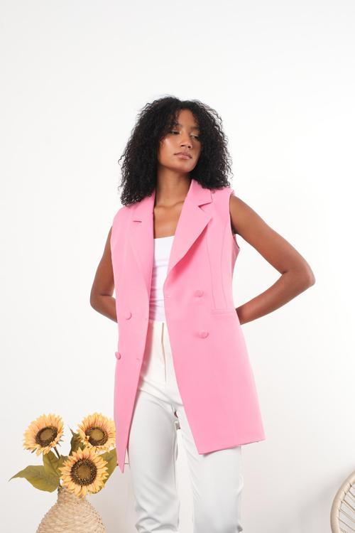 Kadın Uzun Kruvaze Dokuma Yelek