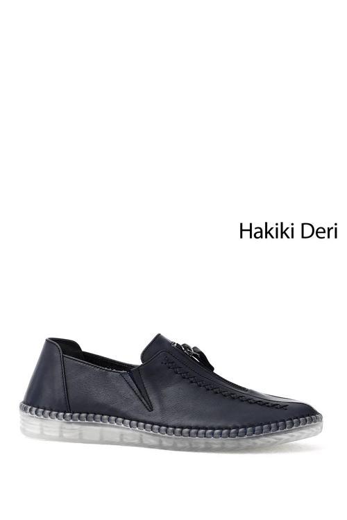 Kadın Lacivert Hakiki Deri Comfort Ayakkabı