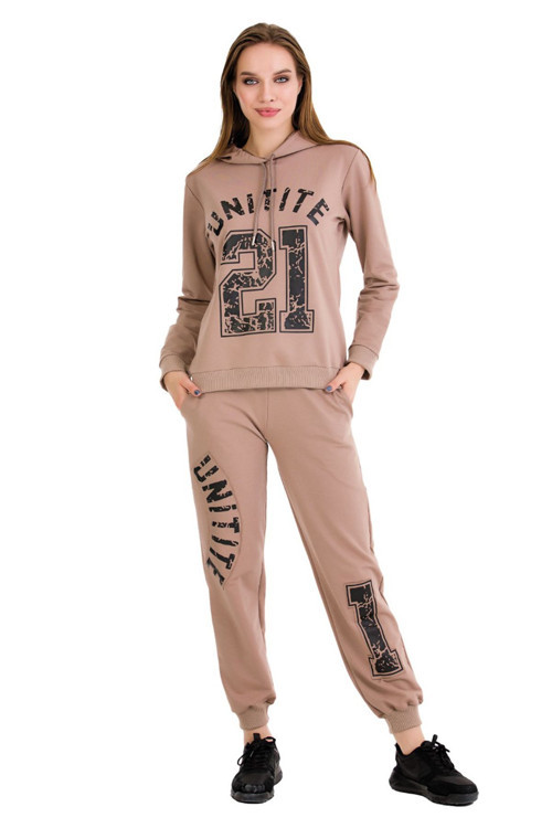 Uzun Kol Ve Kapüşonlu Lady 22076 Kadın Kahverengi Renk Spor Eşofman Takımı