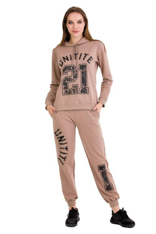 Uzun Kol Ve Kapüşonlu Lady 22076 Kadın Kahverengi Renk Spor Eşofman Takımı
