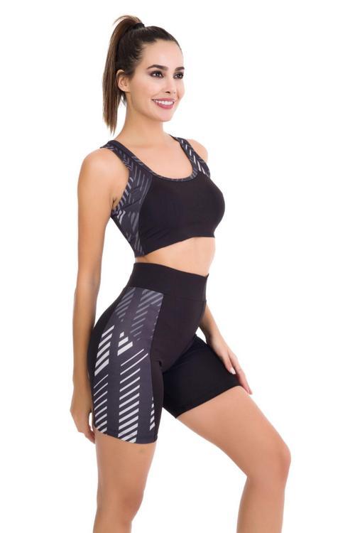 Siyah Renk Ve Desenli Lady 4001 Kadın Kısa Tayt Büstiyer Spor Takım