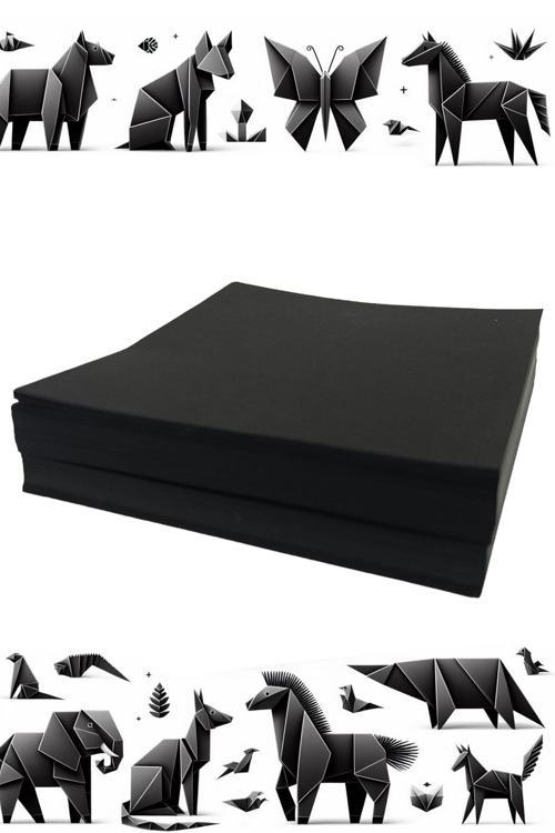 Origami Kağıdı, 300 Adet Siyah Renk 15X15Cm Origami Set - 300 Adetli Paket