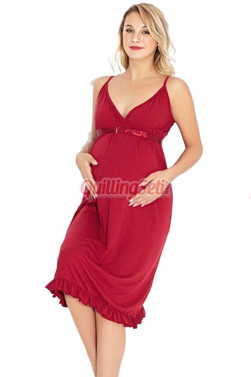 Kırmızı Renk Asklılı Kol 54480 Lohusa Hamile Gecelik, Hamile Elbisesi