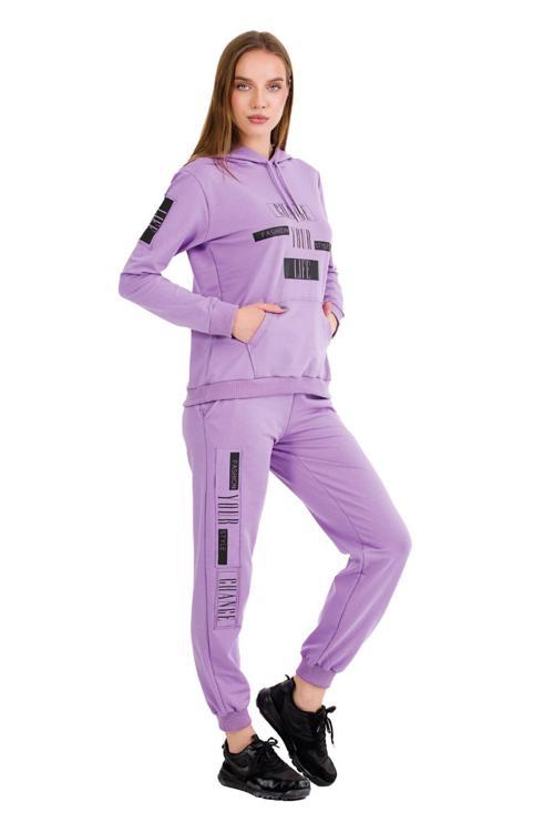 Uzun Kol Ve Kapüşonlu Lady 22068 Kadın Lila Renk Spor Eşofman Takımı