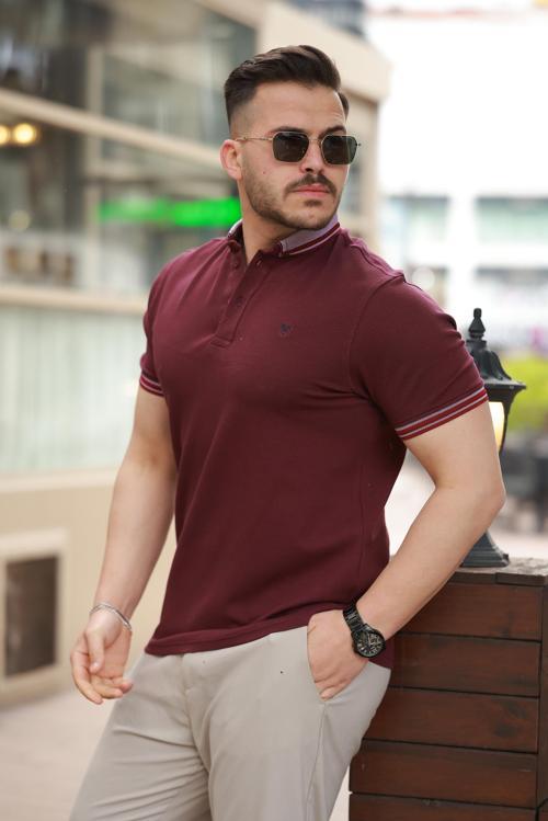 Bordo Logo Nakışlı Polo Yaka Kısa Kollu Tişört -2518