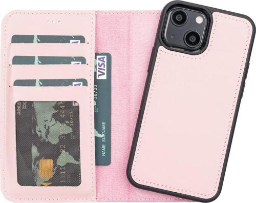 Apple iPhone 13 Mini Uyumlu Deri Cüzdanlı Kılıf NU2 Pembe