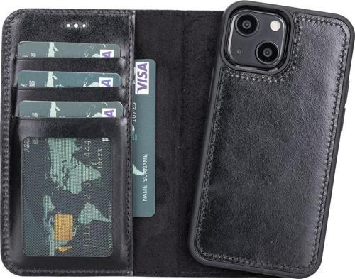 Apple iPhone 13 Mini Uyumlu Deri Cüzdanlı Kılıf RST1 Siyah