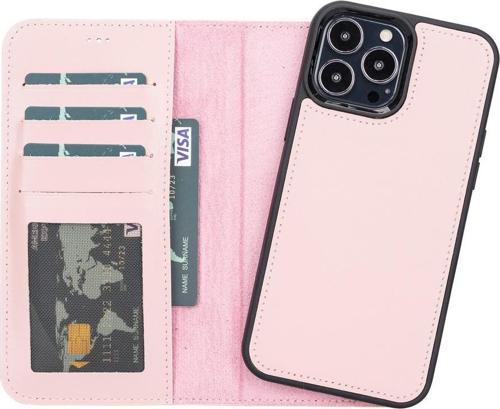 Apple iPhone 13 Pro Max Uyumlu Deri Cüzdanlı Kılıf NU2 Pembe