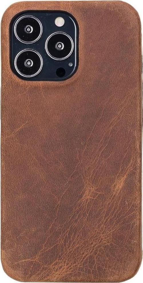 Apple iPhone 13 Pro Uyumlu Deri Arka Kapak ROCK G2 Kahverengi