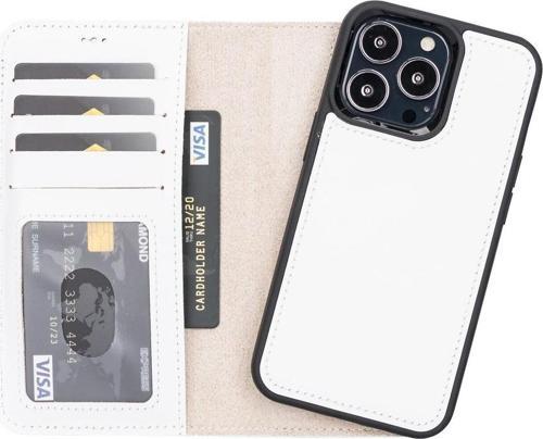 Apple iPhone 13 Pro Uyumlu Deri Cüzdanlı Kılıf F3 Beyaz